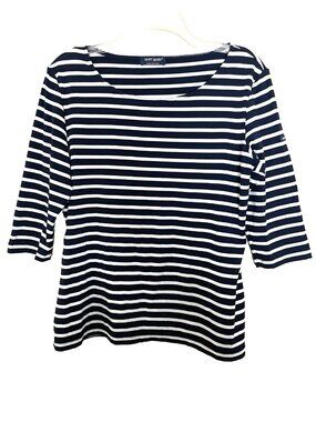 Saint James Striped Top US 14 Nautical Coastal Parisian 3/4 Sleeve Stretch Slim